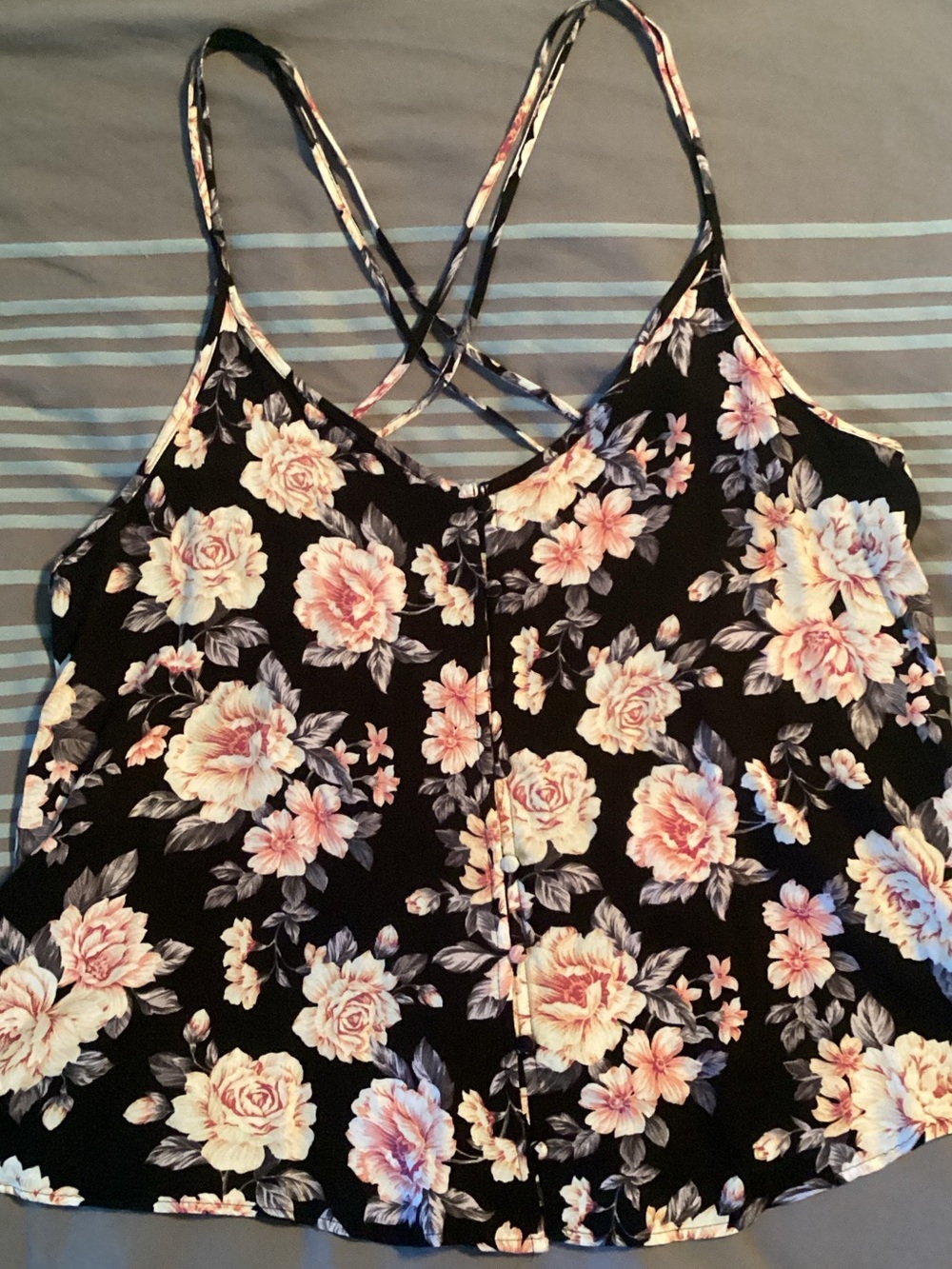 American Eagle Outfitters Black Floral Crisscross Cami
